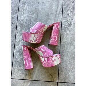 Schutz Snake Skin Print Pink Pumps Open Toe 8B